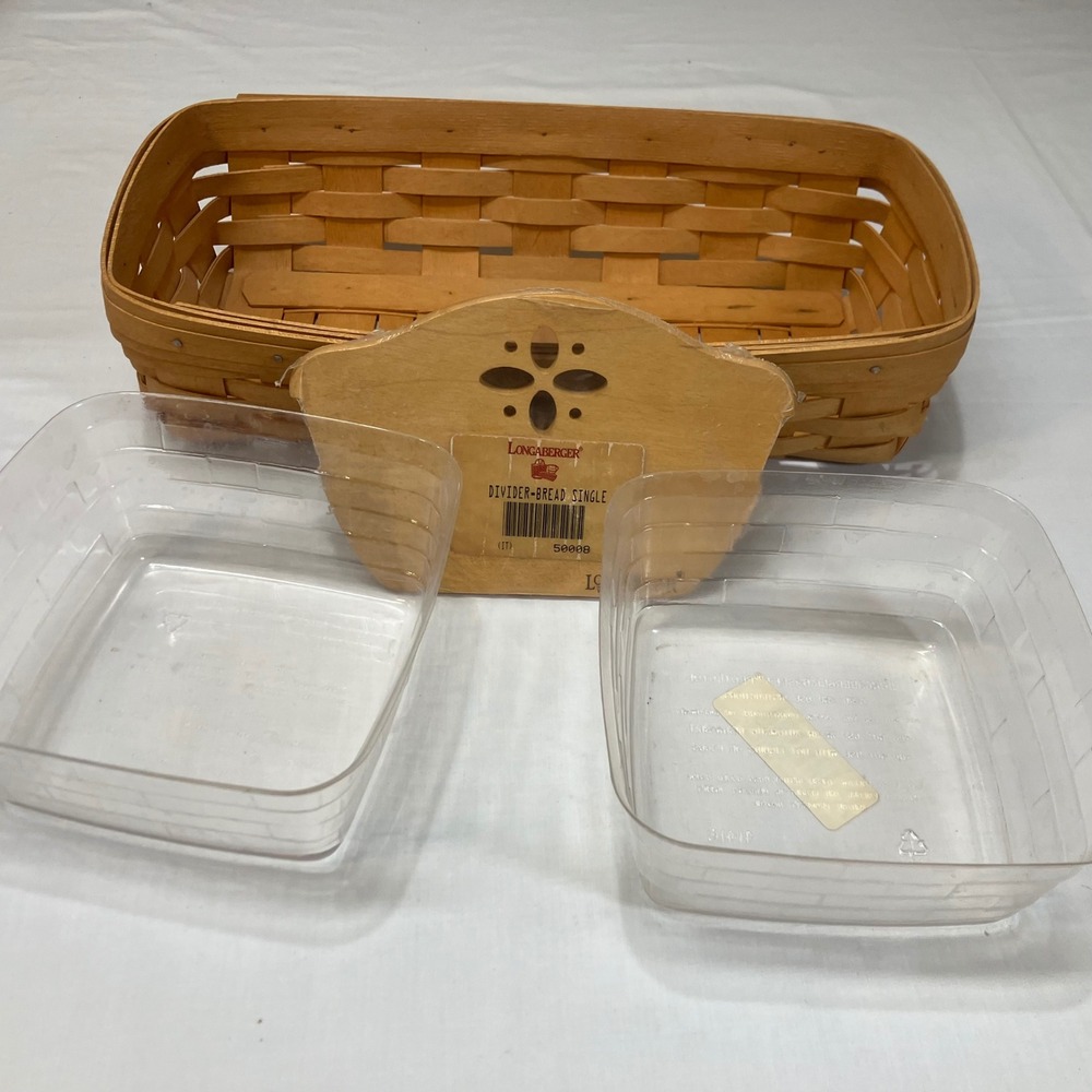Longaberger Bread Basket Set Wooden Divider Protectors 50008 Signed 1995 Buffet